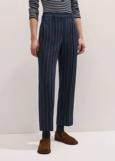 Me+em Textured Pinstripe Slim Crop Trouser In Navy/ivory