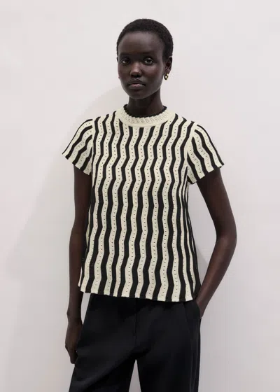 Me+em Textured Pointelle Swing Knit Top Cream-black In White