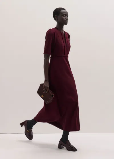Me+em Textured Slim Midi Dress Merlot In Burgundy