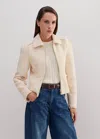 Me+em Textured Statement Sleeve Peplum Jacket In Ivory
