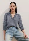 Me+em Textured Stitch Cotton V-neck Jumper In Navy/soft White