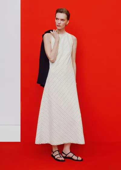 Me+em Textured Stripe Bias Cut Maxi Dress Ivory In Neutral