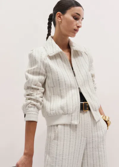 Me+em Textured Stripe Bomber Jacket Ivory In White