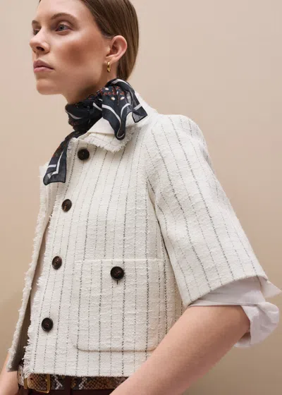 Me+em Textured Stripe Cropped Jacket Ivory In Multi