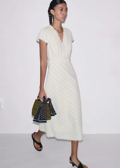 Me+em Textured Stripe Fit And Flare Midi Dress Ivory In White
