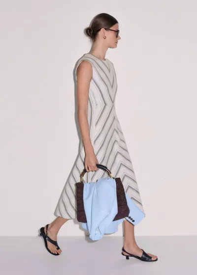Me+em Textured Stripe Fit And Flare Midi Dress Light Cream Multi