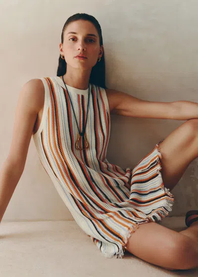 Me+em Textured Stripe Mini Dress Cream Multi