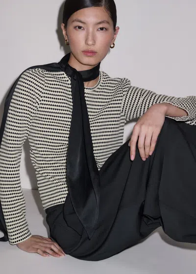 Me+em Textured Stripe Puff Sleeve Top Cream-black In Cream/black