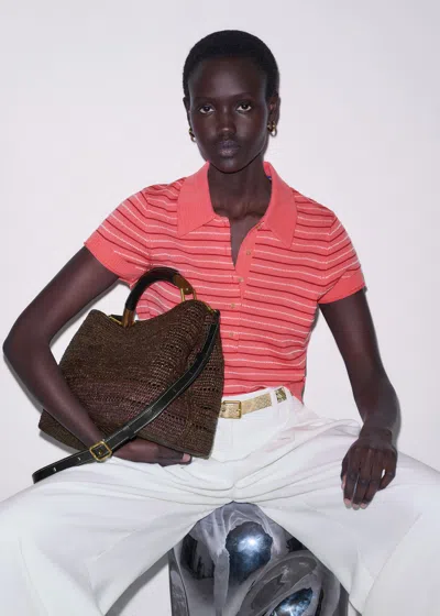 Me+em Textured Stripe Straight Polo Tee Candy Coral In Pink