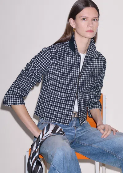 Me+em Textured Zip-front Relaxed Top Navy Multi In Blue