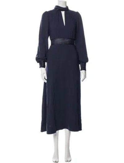 Pre-owned Me+em Tie Neck Long Dress In Blue