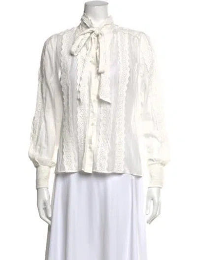 Pre-owned Me+em Tie Neck Long Sleeve Blouse In White