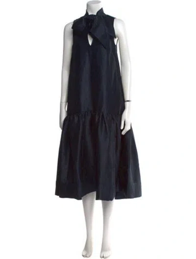 Pre-owned Me+em Tie Neck Midi Length Dress In Black