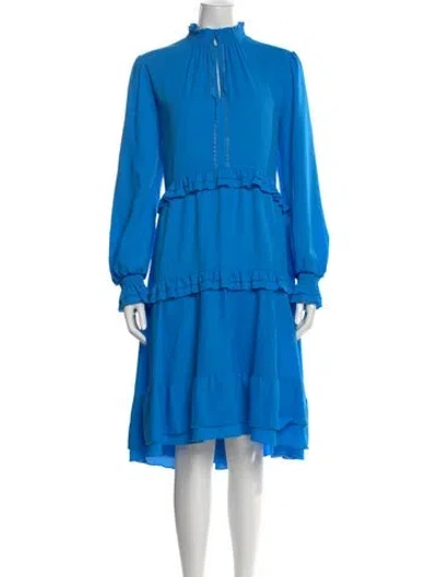 Pre-owned Me+em Tie Neck Midi Length Dress In Blue