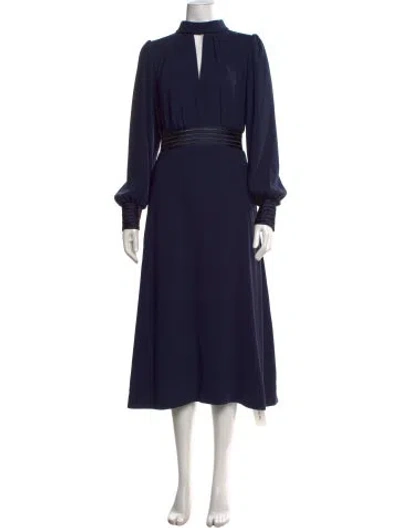 Pre-owned Me+em Tie Neck Midi Length Dress In Blue