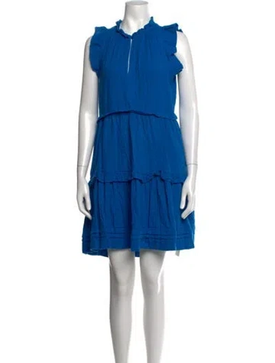 Pre-owned Me+em Tie Neck Mini Dress In Blue