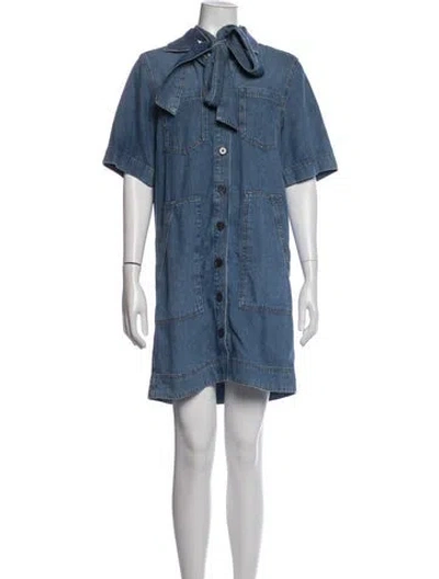 Pre-owned Me+em Tie Neck Mini Dress In Blue