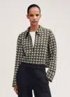 Me+em Travel Tailoring Houndstooth Box Top In Black/deep Autumn Olive/cream