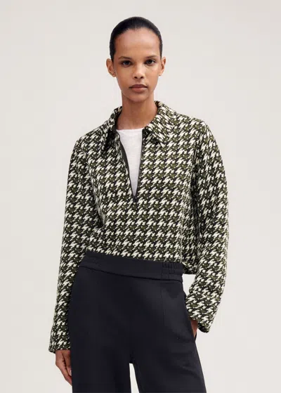 Me+em Travel Tailoring Houndstooth Box Top In Black/deep Autumn Olive/cream