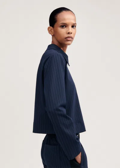 Me+em Travel Tailoring Pinstripe Box Top In Navy/white