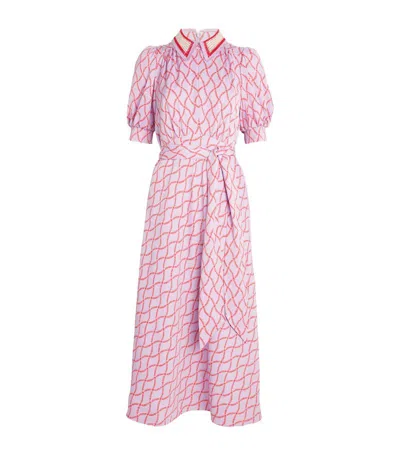 Me+em Trellis Floral Print Midi Dress + Belt In Lupin Lilac/red/multi