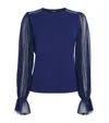 Me+em Tulle-sleeve Layering Blouse In Blue