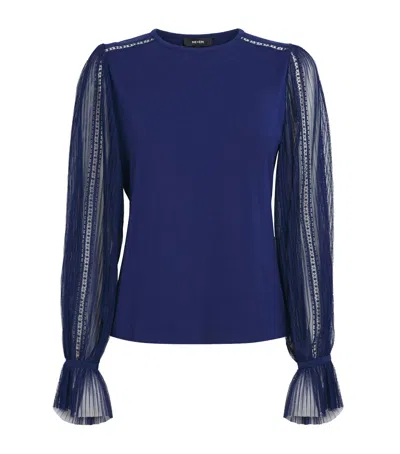 Me+em Tulle-sleeve Layering Blouse In Blue