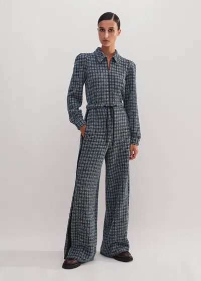 Me+em Tweed Drawstring Jumpsuit In Navy/blue/cream