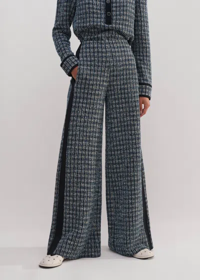 Me+em Tweed Jersey Wide-leg Pant In Navy/blue/cream