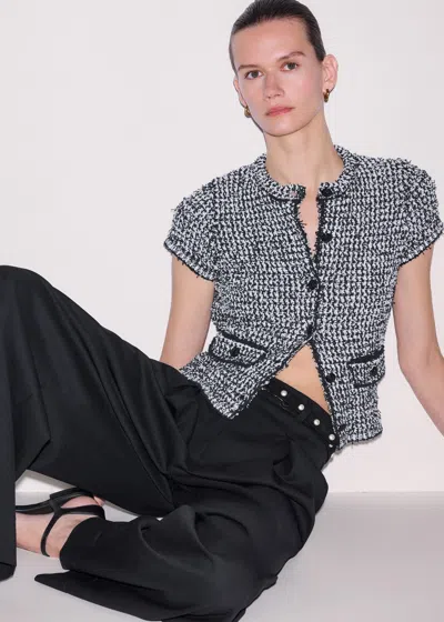 Me+em Tweed Knit Pouf Sleeve Crop Jacket Black/white In Multi