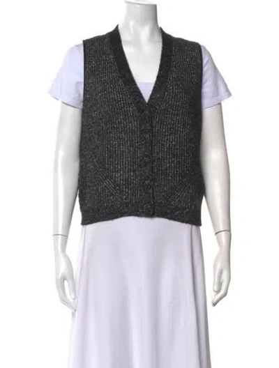 Pre-owned Me+em Tweed Pattern V-neck Sweater In Black