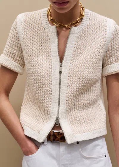 Me+em Tweed Zip Through Straight Knit Tee Pale Stone-cream In Neutral