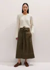 Me+em Twill Contrast Stitch Maxi Skirt In Duffle Green