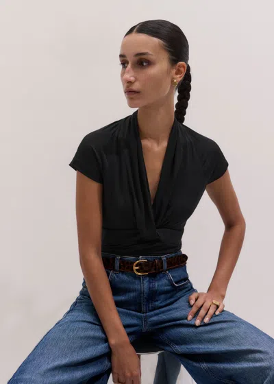 Me+em Twist Neckline Cap Sleeve Top Black