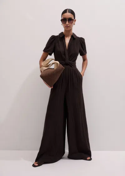 Me+em Twisted Front Cheesecloth Jumpsuit Ganache Brown