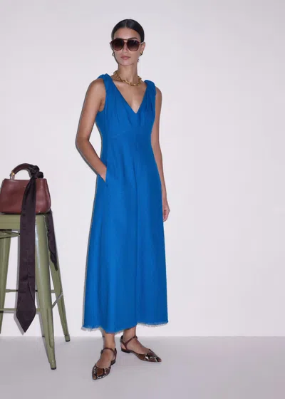 Me+em Twisted Strap Fit And Flare Maxi Dress Cerulean Blue