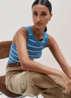 Me+em Ultimate Breton Crew Neck Tank In Provence Blue/soft White