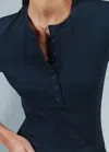Me+em Ultimate Button Down Rib Short Sleeve Top In Navy