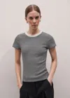 Me+em Ultimate Crew Neck Micro Stripe Tee Black-light Cream In Multi
