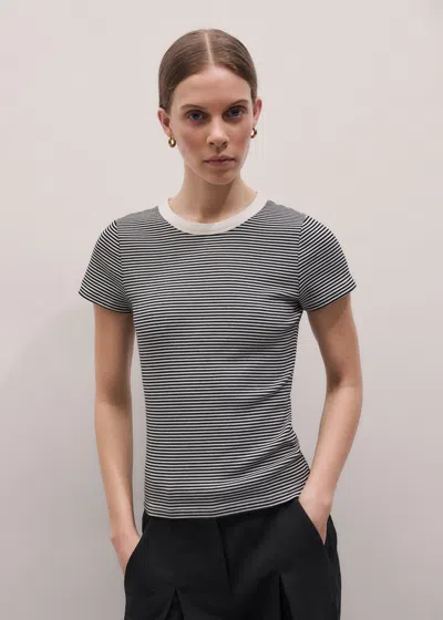Me+em Ultimate Crew Neck Micro Stripe Tee Black-light Cream In Multi