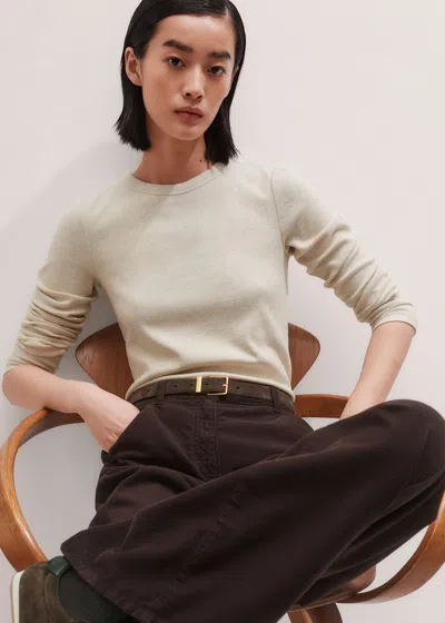 Me+em Ultimate Rib Long Sleeve Top Cream Melange In Brown