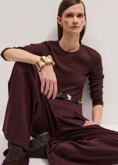 Me+em Ultimate Rib Long Sleeve Top Deep Ruby Red Mélange In Burgundy