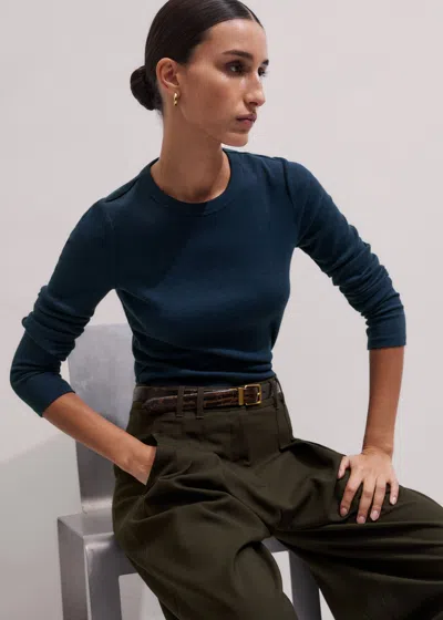 Me+em Ultimate Rib Long Sleeve Top Navy Mélange In Blue