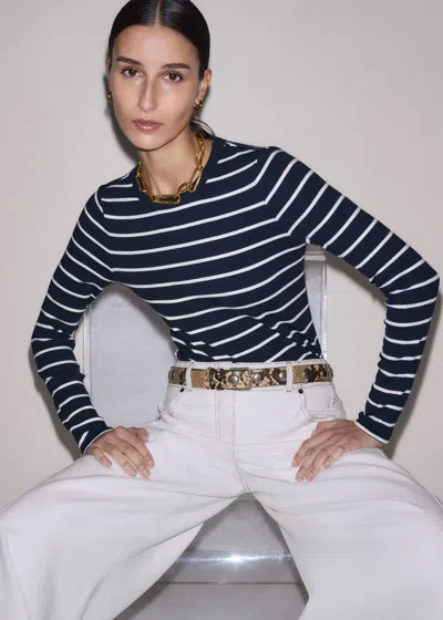 Me+em Ultimate Rib Long Sleeve Top Navy/soft White In Blue