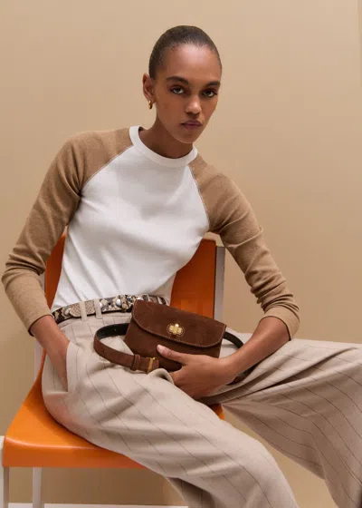 Me+em Ultimate Slim Baseball Top Light Cream/camel Melange In White