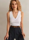 Me+em V-neck Ribbed Ultimate Vest In Bright White