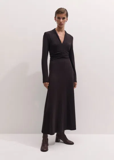 Me+em V Neck Maxi Dress Chocolate In Burgundy