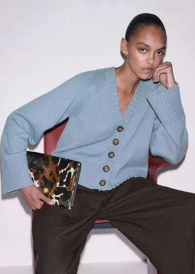 Me+em V Neck Relaxed Raglan Cardigan Powder Blue