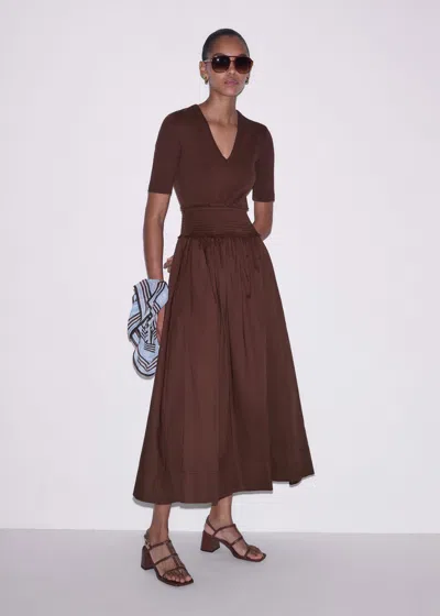 Me+em V-neck Smocked Skirt Maxi Dress Cinnamon Brown