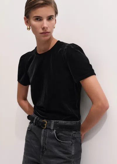 Me+em Velour Pouf Sleeve Tee Black